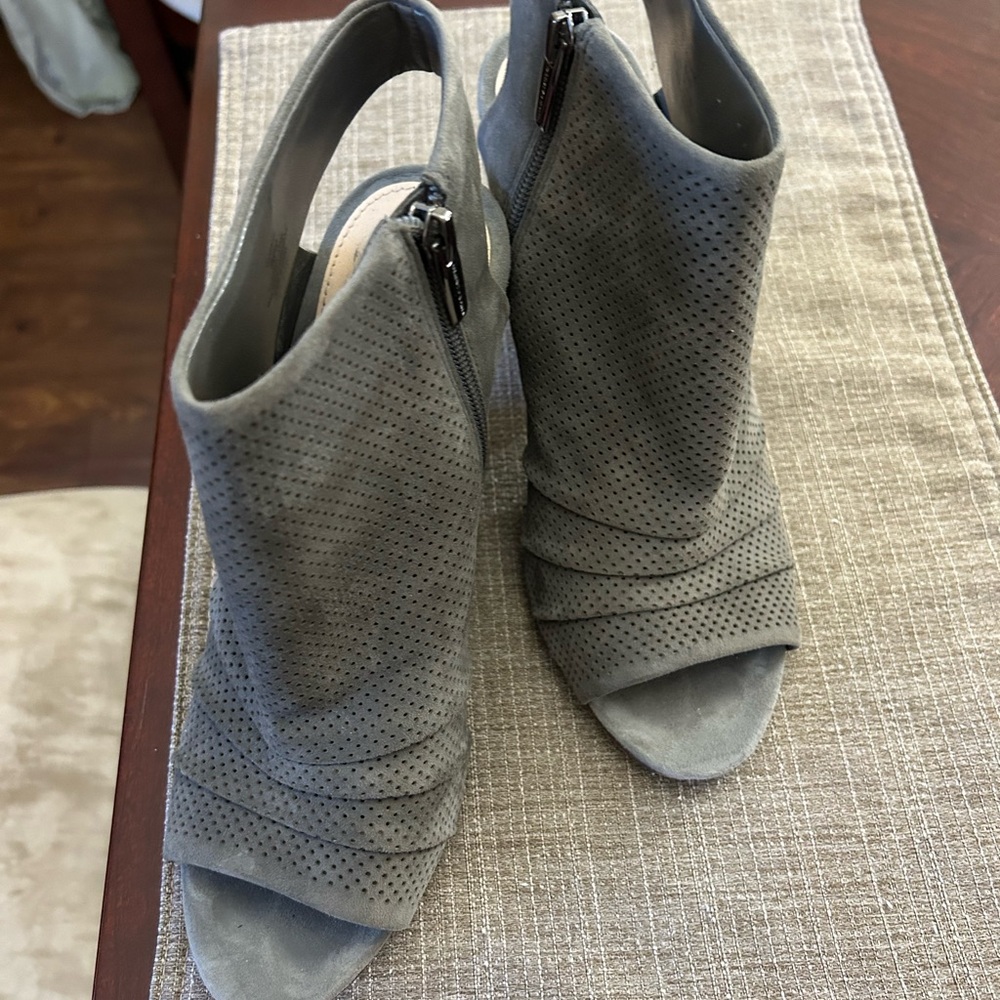Vince Camuto Gray Heeled Booties with Ruched Design